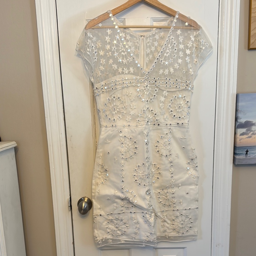 French Connection White Embellished Mini Dress